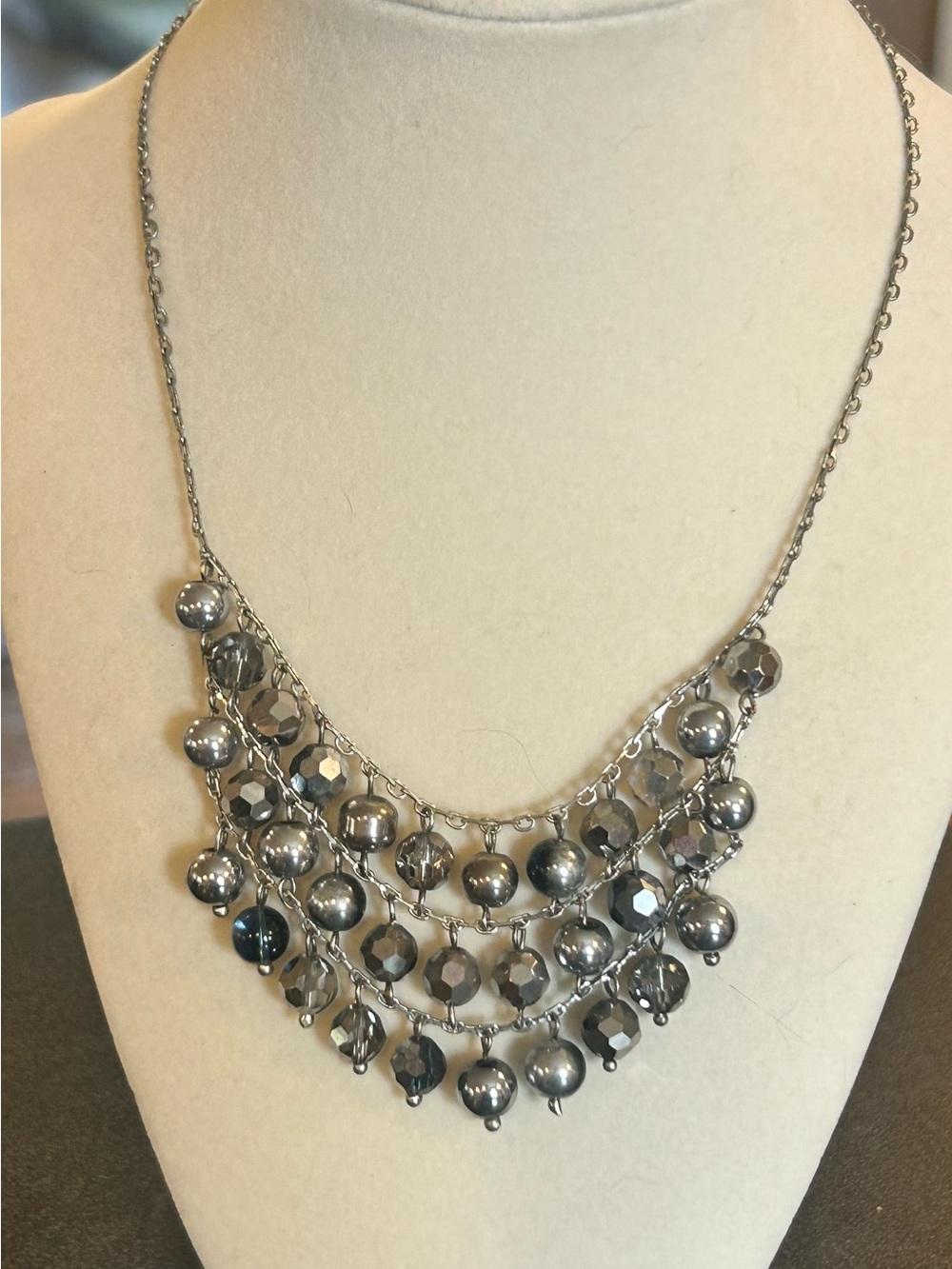 Silver-Tone Beaded Statement Necklace - Women Jewelry- Bib Necklace